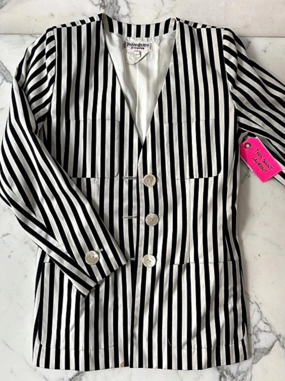Vintage Yves Saint Laurent Striped Blazer in Black & White Pre-owned - Picture 3 of 4
